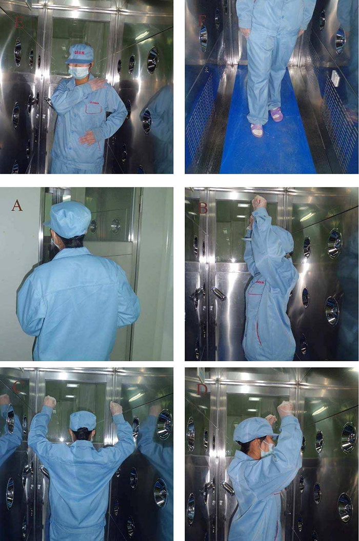 進入風淋室風淋結束后，風淋結束后應及時脫下防護服和鞋帽，并按照規定進行廢棄或清洗。